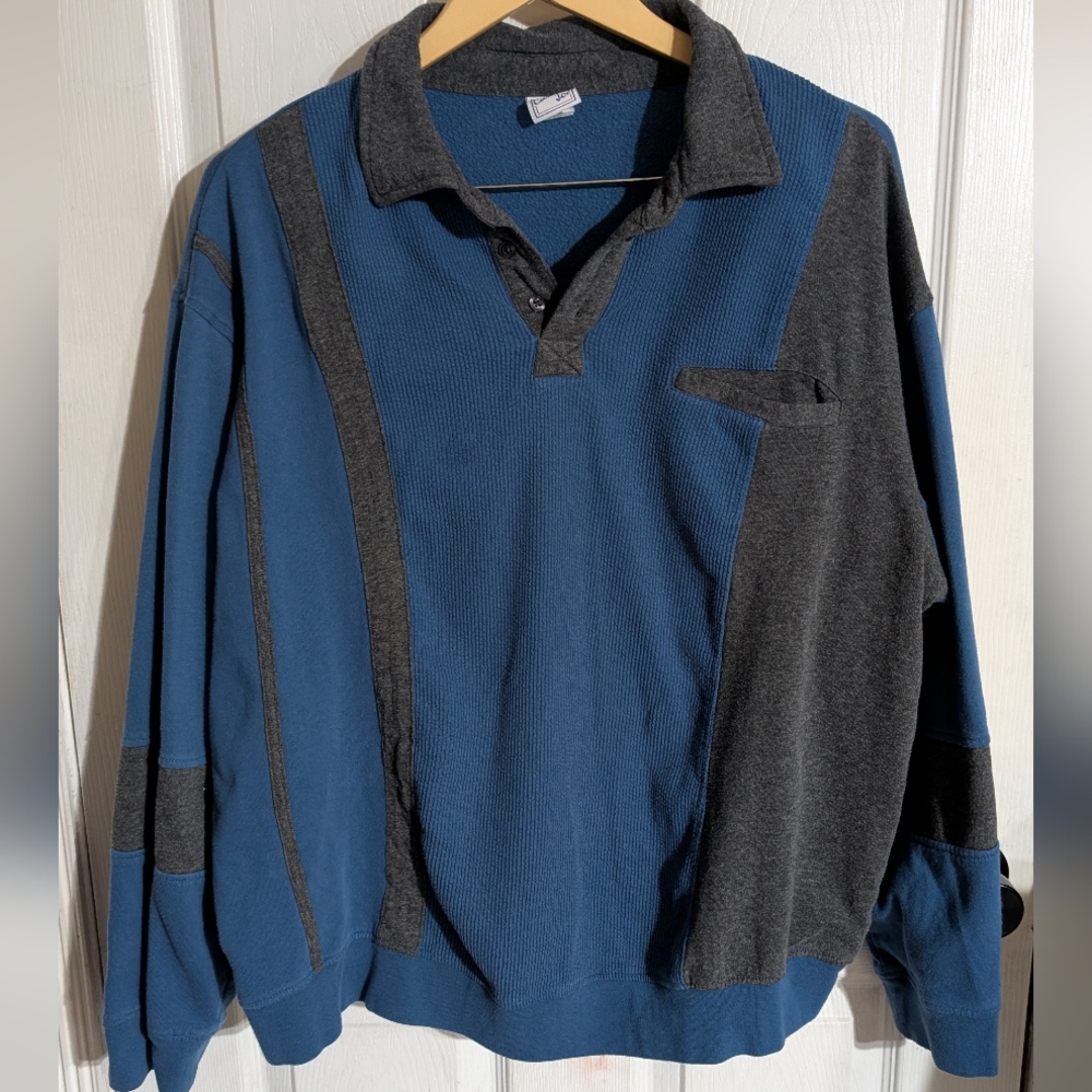Haband Casual Joe Blue‎ and Gray Long Sleeve Polo Sweater XXL 0085